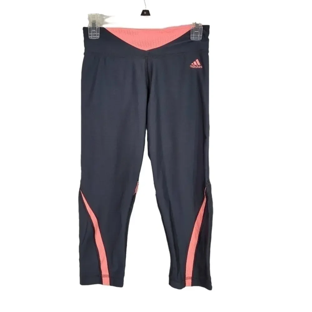 Adidas WMS S Capri Leggings Athletic Grey & Pink Climalite Running Yoga Gym